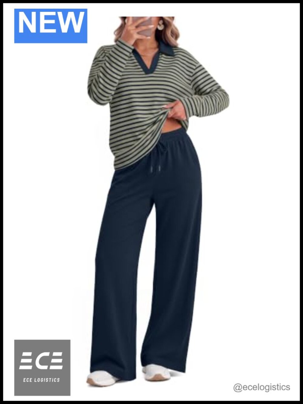 Women's 2 Piece Striped Lounge Set Long Sleeve Wide Leg Pajama